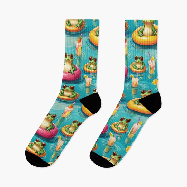 Item preview, Froggy Frolics: A fun pattern with frogs celebrating holidays relaxing in the swimming pool with Pina coladas at the ready. designed and sold by Grang Art Artistic Designs.