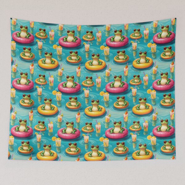 Item preview, Froggy Frolics: A fun pattern with frogs celebrating holidays relaxing in the swimming pool with Pina coladas at the ready. designed and sold by Grang Art Artistic Designs.