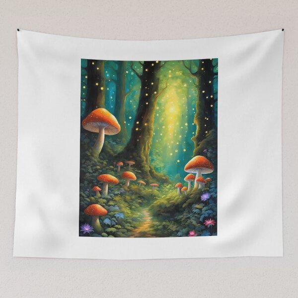 Item preview, Mystical Forest Scene with Glowing Mushrooms, Fireflies, and Magical Trees designed and sold by Jasava Shop.