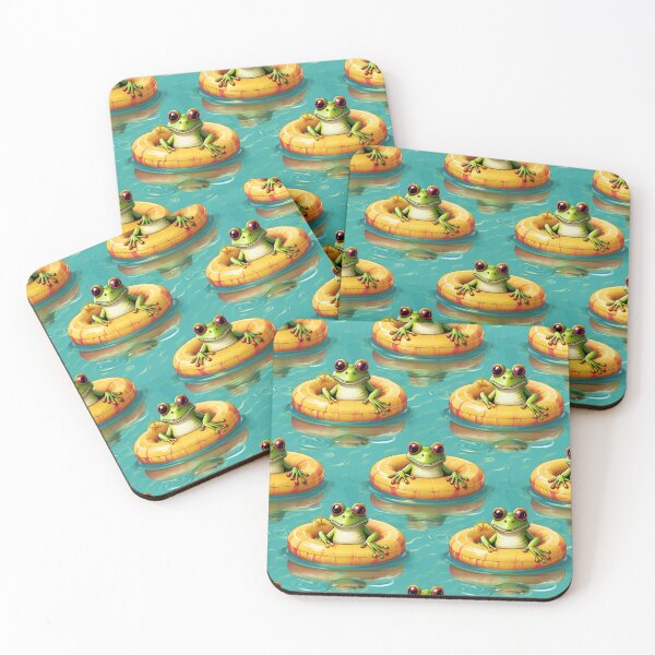 Item preview, Froggy Fashion: A fun pattern with frogs relaxing on their rubber rings while on holiday in the swimming pool with Pina coladas at the ready. designed and sold by Grang Art Artistic Designs.