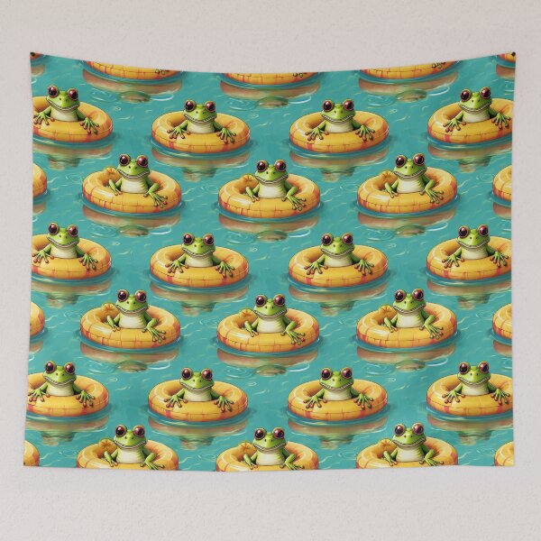 Item preview, Froggy Fashion: A fun pattern with frogs relaxing on their rubber rings while on holiday in the swimming pool with Pina coladas at the ready. designed and sold by Grang Art Artistic Designs.