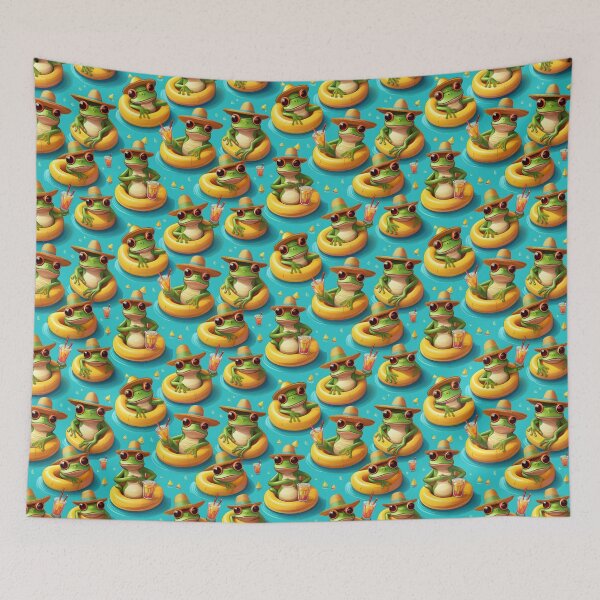 Item preview, Just Chillin: A fun pattern with frogs celebrating their holidays chilling in their rubber rings with Pina coladas at the ready. designed and sold by Grang Art Artistic Designs.