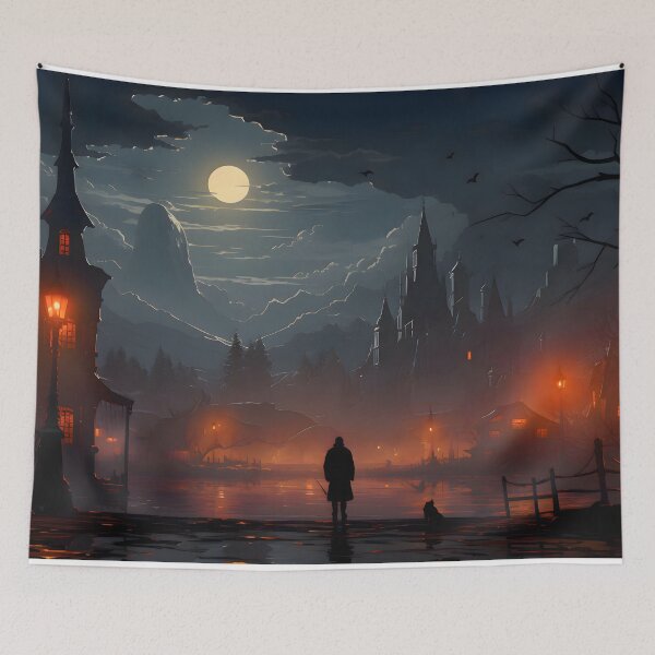 Item preview, Haunted Village Under a Full Moon designed and sold by GreenInkXpress.