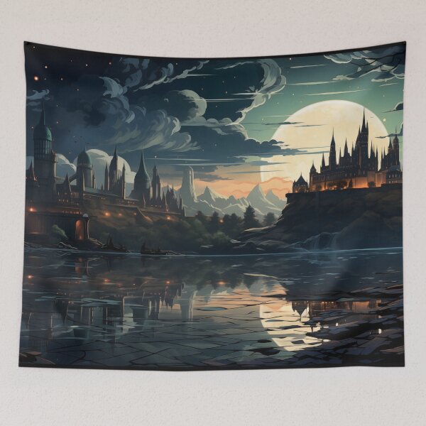Item preview, Magical Castle Reflected in Moonlit Lake designed and sold by GreenInkXpress.