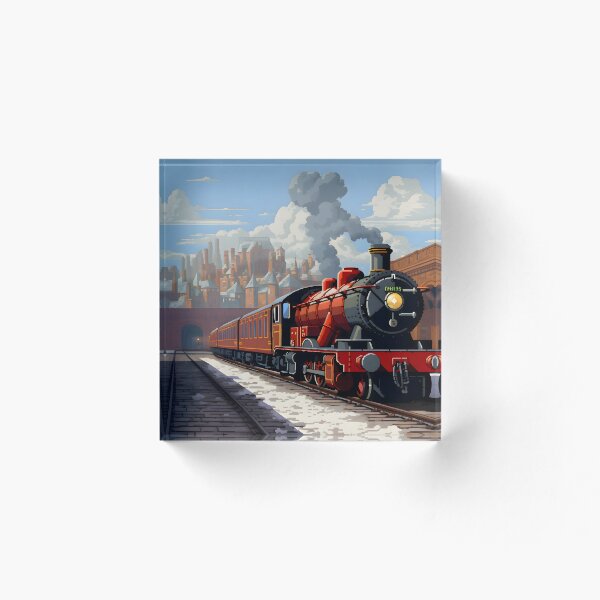 Item preview, Classic Red Locomotive at Winter Station designed and sold by GreenInkXpress.