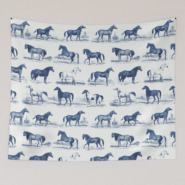 Item preview, Elegant Vintage Blue Horse Breeds Toile Pattern designed and sold by tanjica.
