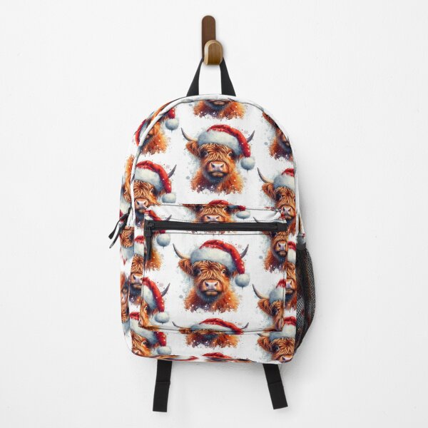 Vista previa del artículo con la obra «Vaca de las Tierras Altas de Escocia con gorro de Papá Noel en Navidad Acuarela colorida», diseñado y vendido por MaedK.
