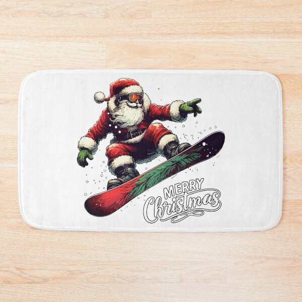 Artikelvorschau, Weihnachtsmann Snowboarder Frohe Weihnachten entworfen und verkauft von TomFrontierArt.