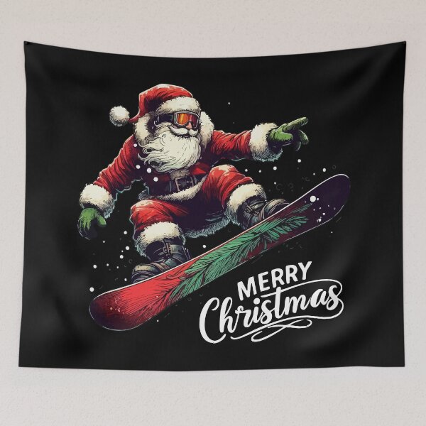 Artikelvorschau, Weihnachtsmann Snowboarder Frohe Weihnachten entworfen und verkauft von TomFrontierArt.