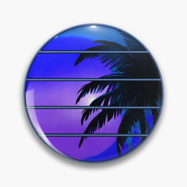 Item preview, Retro Moon Retro Palm Tree Fronds and Sky AI Art - Blue with black edge designed and sold by Beachy.