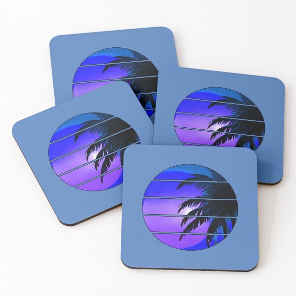 Item preview, Retro Moon Retro Palm Tree Fronds and Sky AI Art - Blue with black edge designed and sold by Beachy.