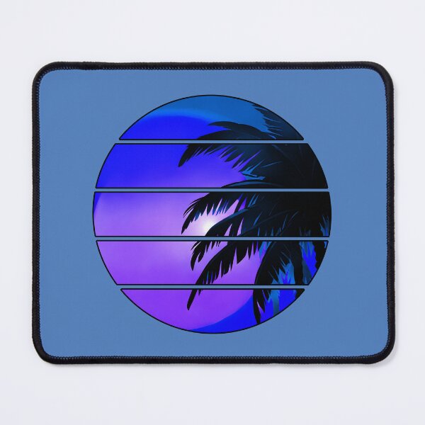 Item preview, Retro Moon Retro Palm Tree Fronds and Sky AI Art - Blue with black edge designed and sold by Beachy.