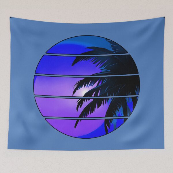 Item preview, Retro Moon Retro Palm Tree Fronds and Sky AI Art - Blue with black edge designed and sold by Beachy.
