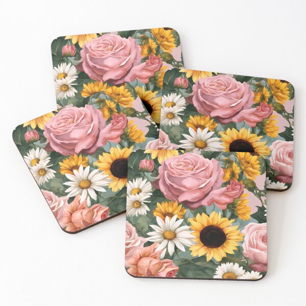 Item preview, Serene Floral Design with Roses, Daisies, and Sunflowers in Soft Pinks and Yellows designed and sold by Jasava Shop.