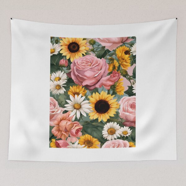 Item preview, Serene Floral Design with Roses, Daisies, and Sunflowers in Soft Pinks and Yellows designed and sold by Jasava Shop.