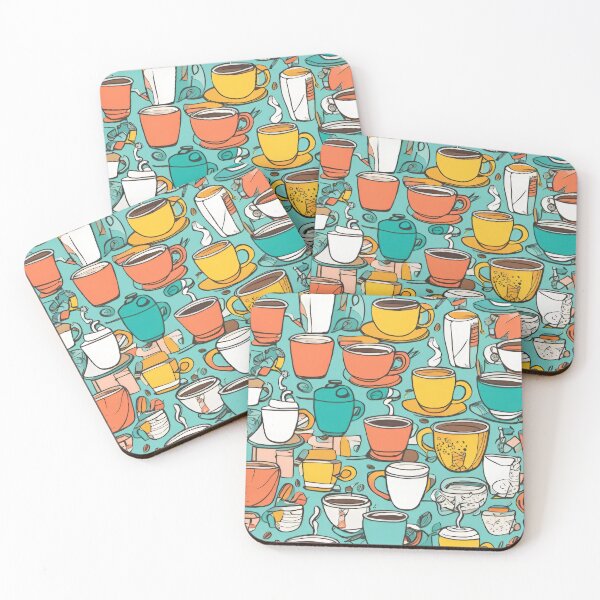 Item preview, Playful Hand-Drawn Doodles of Coffee Cups, Notebooks, and Pens in Bright Colors designed and sold by Jasava Shop.