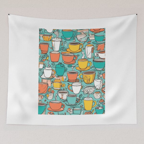 Item preview, Playful Hand-Drawn Doodles of Coffee Cups, Notebooks, and Pens in Bright Colors designed and sold by Jasava Shop.