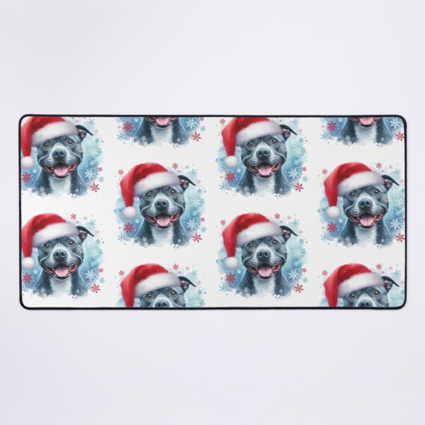Item preview, Blue Staffy Wearing a Santa Hat at Christmas Colorful Watercolor designed and sold by MaedK.