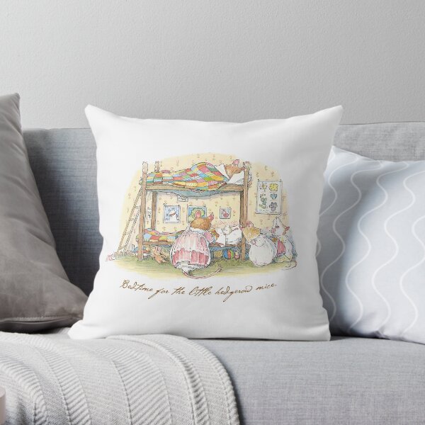 Lady Woodmouse gets the little mice into bed Throw Pillow