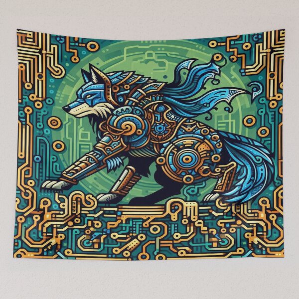 Item preview, Pixelated Wolves with Steampunk Armors and Flowing Circuit Patterns designed and sold by Imaginarium of Chaos falcon88 .