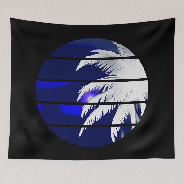 Item preview, Retro Moon Retro Palm Tree Fronds AI Art - Blue and White designed and sold by Beachy.