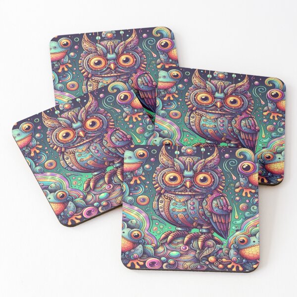 Item preview, Retro Robot Owls and Bioluminescent Frogs with Neon Aura Waves designed and sold by Imaginarium of Chaos falcon88 .
