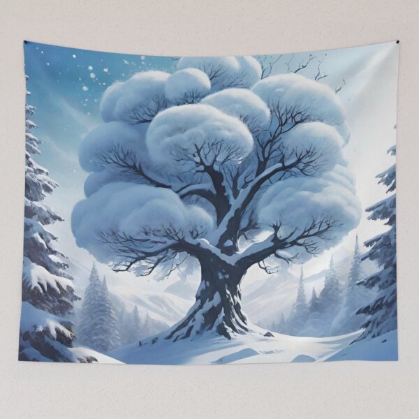 Item preview, Snow-Covered tree in a Christmas Landscape designed and sold by GrizzlyCollective.