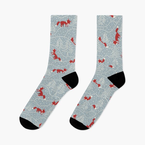 Item preview, Red fox playing in the snow - woodland at winter - muted blue designed and sold by bala-sabina.