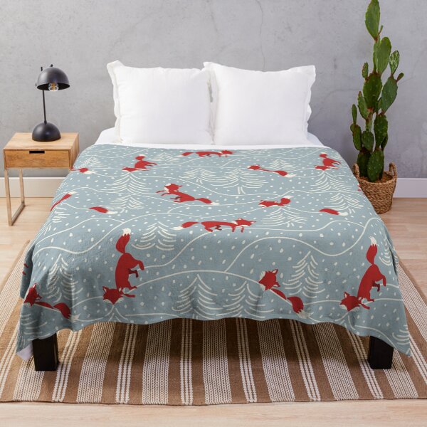 Item preview, Red fox playing in the snow - woodland at winter - muted blue designed and sold by bala-sabina.