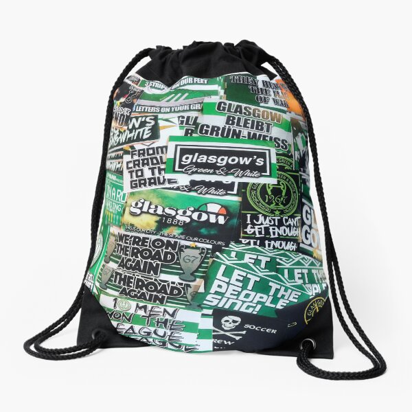 Glasgow Celtic - Green & White - GLSGOW -The Fields of Athenrye -GCFC ULTRAS 100+ Stickers Drawstring Bag