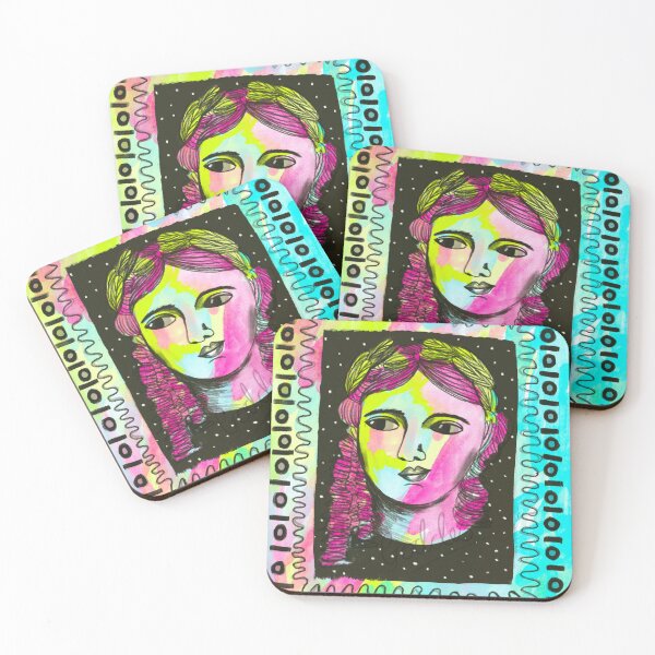 Item preview, Neon Greco-Roman Goddess with Abstract Border Illustrator Jemma Jamie SKidmore  designed and sold by Jemma Jamie Skidmore.