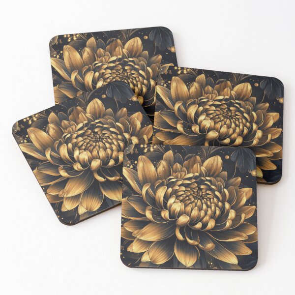 Artikelvorschau, Gemälde „Chrysanthemen“ in Gold und Schwarz entworfen und verkauft von MargaretWiktor.