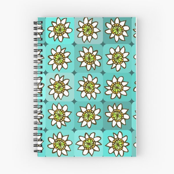 Artikelvorschau, Klobige weiße handgezeichnete Fantasieblumen auf Aqua-Muster entworfen und verkauft von schorrnuff.
