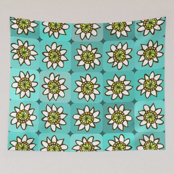 Item preview, Chunky White Hand Drawn Fantasy Flowers on Aqua Pattern designed and sold by schorrnuff.