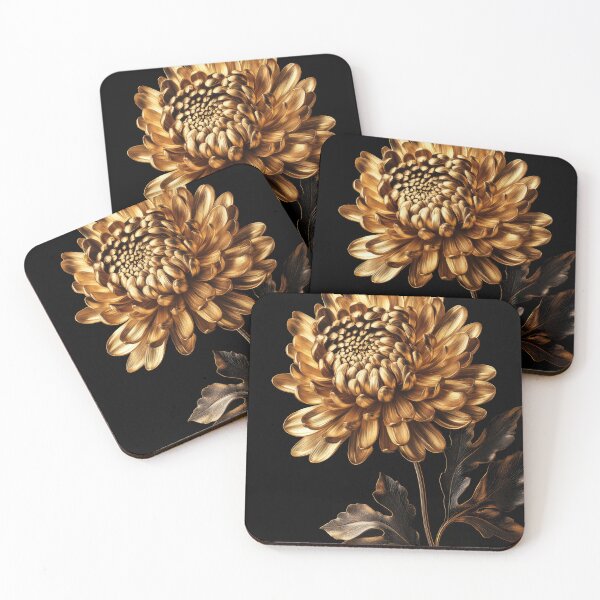 Artikelvorschau, Gemälde „Chrysanthemen“ in Gold und Schwarz entworfen und verkauft von MargaretWiktor.