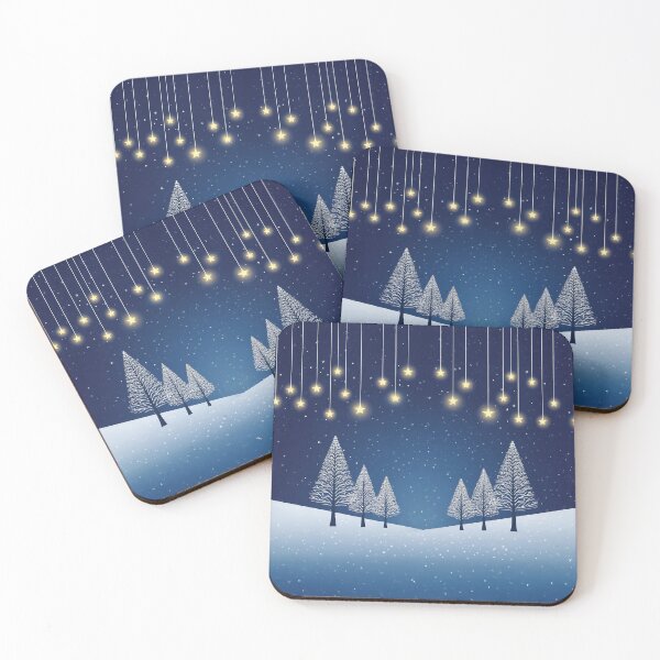 Item preview, A Glowing Christmas lights strung in snow-covered trees under a starry night design. designed and sold by HEMRO.