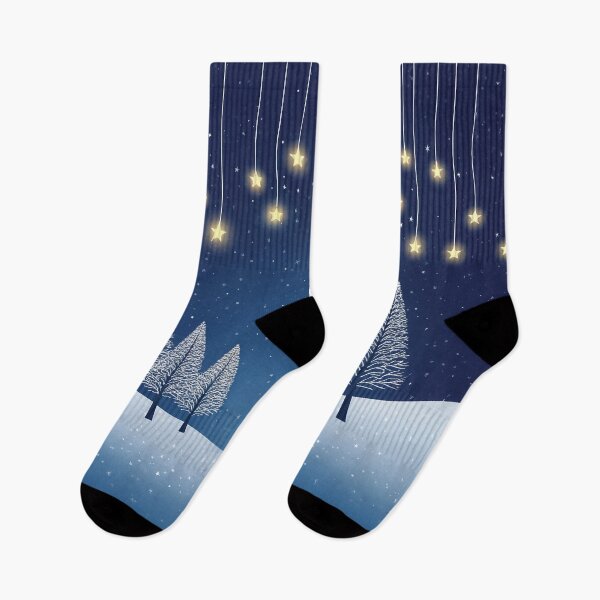 Item preview, A Glowing Christmas lights strung in snow-covered trees under a starry night design. designed and sold by HEMRO.
