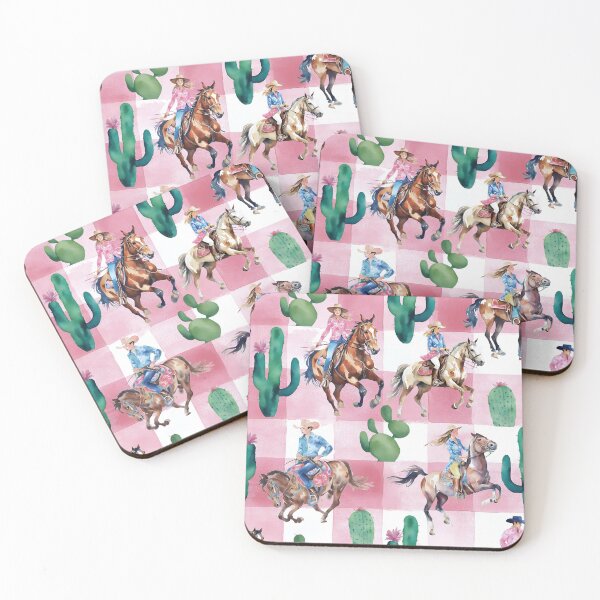 Item preview, Cowboys and cowgirls on pink gingham watercolor  designed and sold by SophieClimaArt.