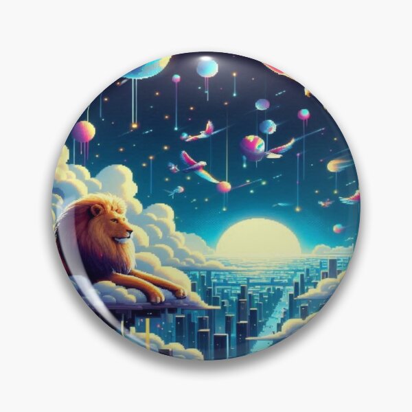 Item preview, Pixel Sky Kingdom with Cloud Lions and Neon Hawks designed and sold by Imaginarium of Chaos falcon88 .