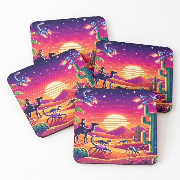 Item preview, Pixel Desert with Glowing Cacti and Robotic Camels designed and sold by Imaginarium of Chaos falcon88 .