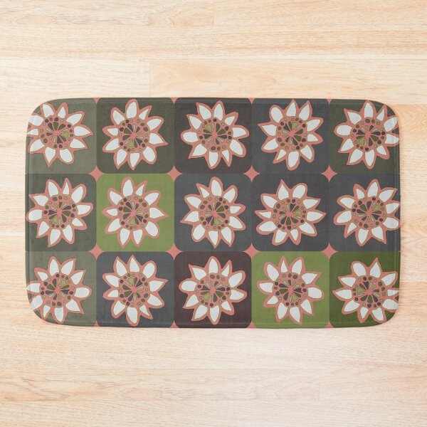 Item preview, Hand Drawn Batik Coral and Green Geometric Daisy Pattern designed and sold by schorrnuff.