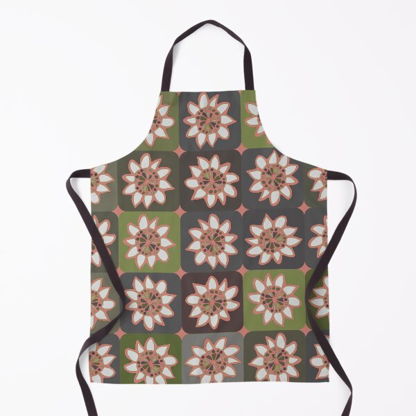 Item preview, Hand Drawn Batik Coral and Green Geometric Daisy Pattern designed and sold by schorrnuff.