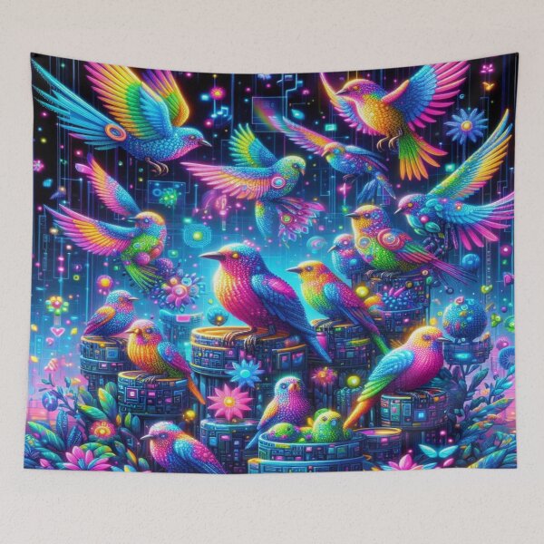 Item preview, Pixel Aviary with Holographic Birds and Cybernetic Feathers designed and sold by Imaginarium of Chaos falcon88 .