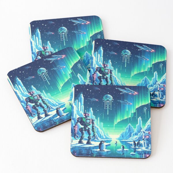 Item preview, Futuristic Arctic Pixel World with Robo-Penguins and Ice Wolves designed and sold by Imaginarium of Chaos falcon88 .