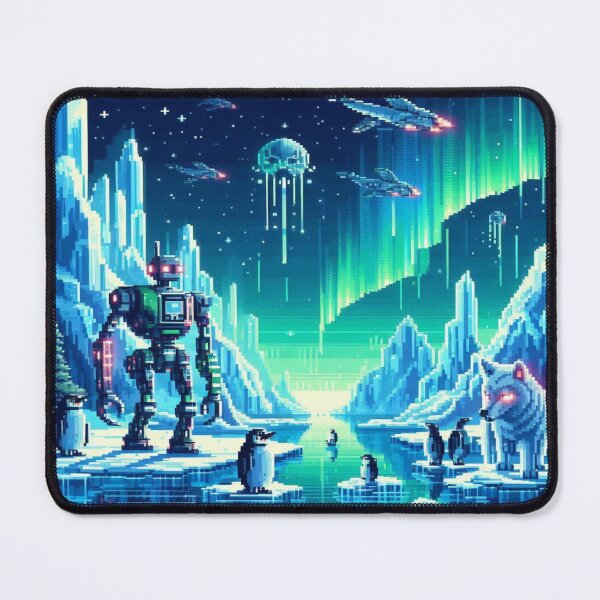 Item preview, Futuristic Arctic Pixel World with Robo-Penguins and Ice Wolves designed and sold by Imaginarium of Chaos falcon88 .