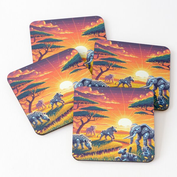 Item preview, Pixel Plains with Geometric Zebras and Robot Elephants designed and sold by Imaginarium of Chaos falcon88 .