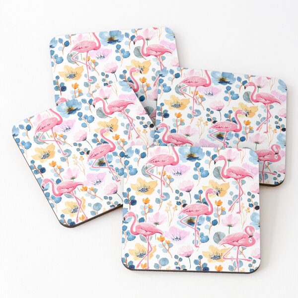 Item preview, Flamingo Blue pink floral and Cosmos flower watercolor pattern FLAFLO designed and sold by BeebooDesign.