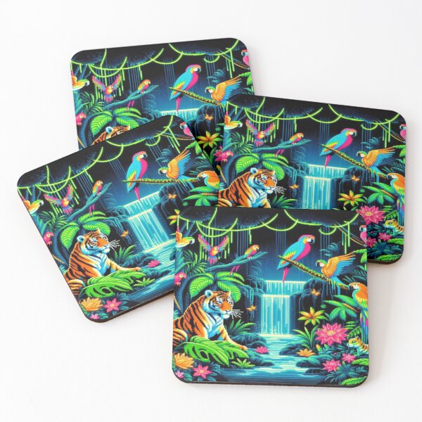 Item preview, Pixelated Jungle Safari with Neon Rainforest Creatures designed and sold by Imaginarium of Chaos falcon88 .