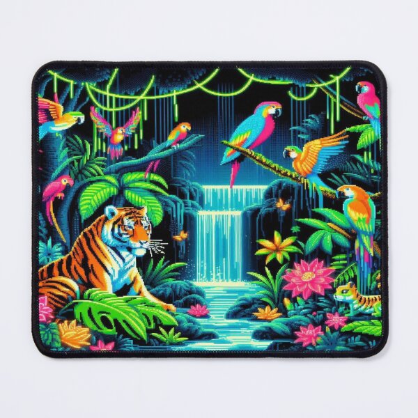 Item preview, Pixelated Jungle Safari with Neon Rainforest Creatures designed and sold by Imaginarium of Chaos falcon88 .
