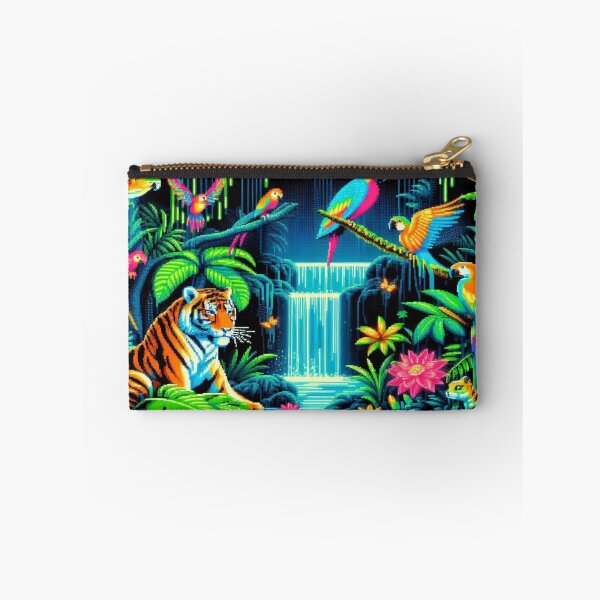 Item preview, Pixelated Jungle Safari with Neon Rainforest Creatures designed and sold by Imaginarium of Chaos falcon88 .